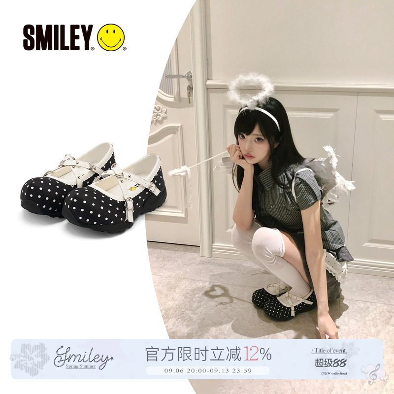 SMILEY笑脸波点黑厚底运动玛丽珍图片