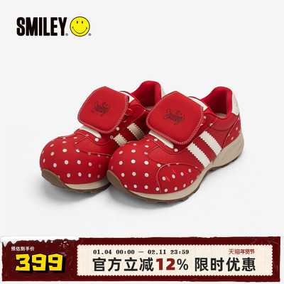 SMILEY笑脸红色波点女翻盖慢跑鞋