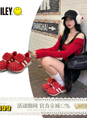 【魏辰同款】SMILEY笑脸蘑菇红色丑萌波点圆头增高复古休闲慢跑鞋