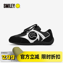 SMILEY设计女黑色运动复古通勤百搭休闲赛车网球薄底德训阿甘鞋子