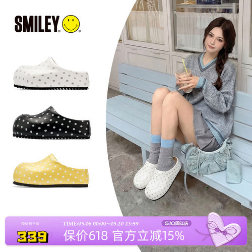 SMILEY笑脸白色波点勃肯穆勒拖鞋