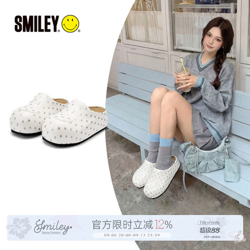 【赵露思同款】SMILEY白色波点厚底增高女一脚蹬勃肯穆勒半拖鞋