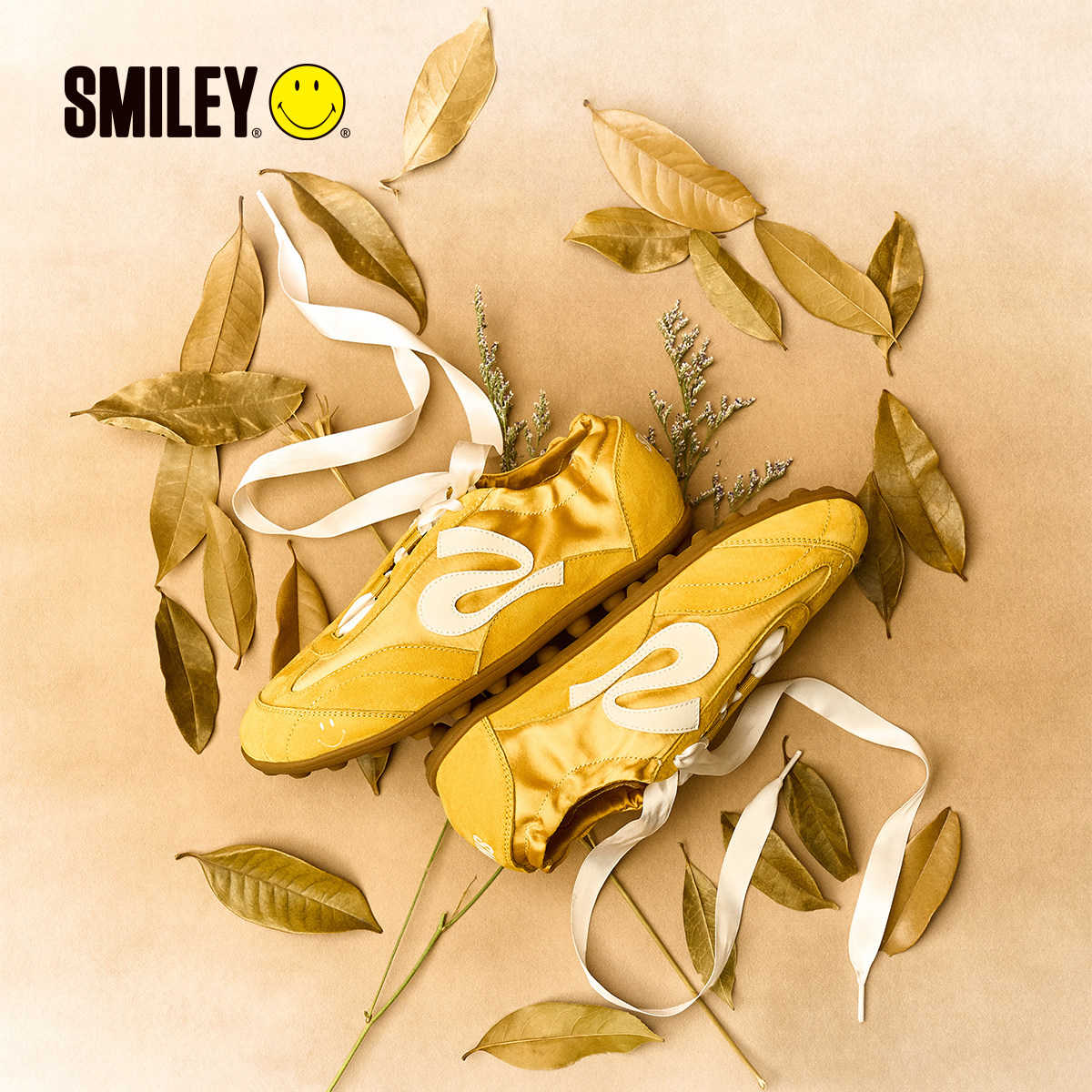 SMILEY笑脸糖果纸厚底黄春季女芭蕾风休闲优雅系带单鞋束口德训鞋