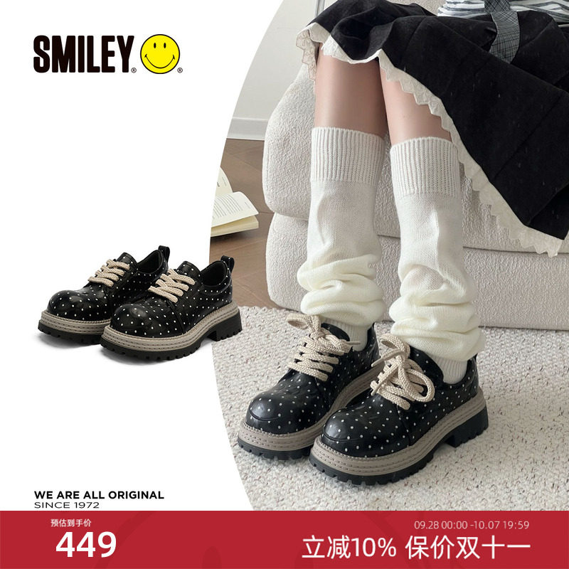 SMILEY笑脸黑色波点春季女小皮鞋图片