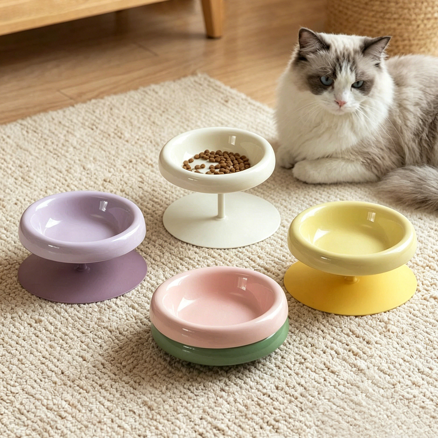 姜小宠陶瓷猫咪碗宠物碗喂食器小猫饭盆高脚护颈椎不黑下巴釉下彩