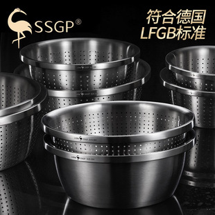 SSGP 菜盆漏盆洗菜沥水篮 盆五件套家用304不锈钢和面盆 厨房套装