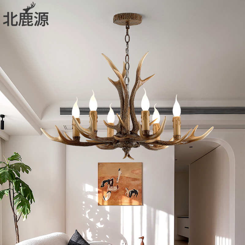 源头鹿角灯美式乡村复古工业风鹿角吊灯酒吧咖啡厅清吧装饰吊灯