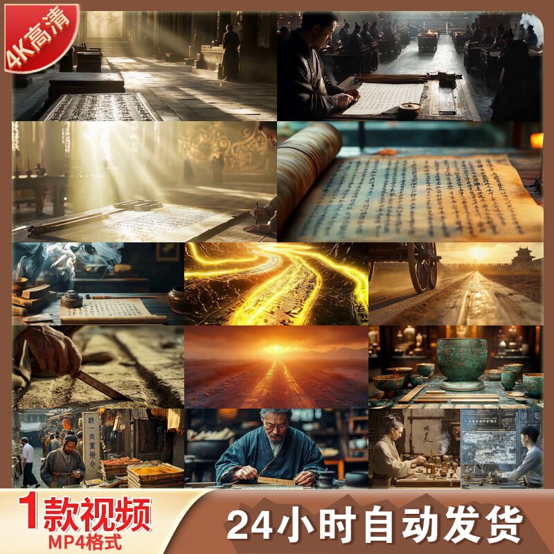 高清4K车同轨书同文统一度量衡秦朝交通文字经济文化视频素材 - 实物图