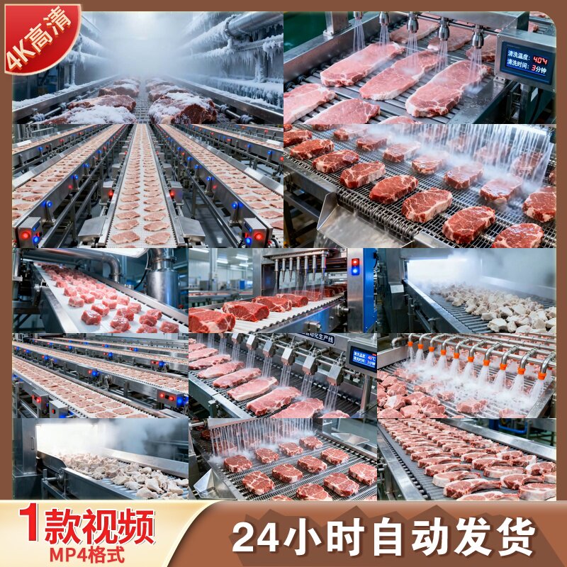 高清牛肉自动化生产线工厂包装设备工业食品加工安全生产视频素材