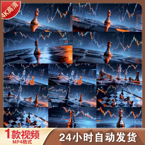 高清金融棋局国际象棋经济策略K线图博弈投资智慧科技感视频素材