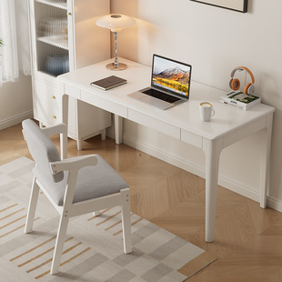 高档白色实木书桌宽60CM简约家用学生写字桌卧室长条办公现代电脑