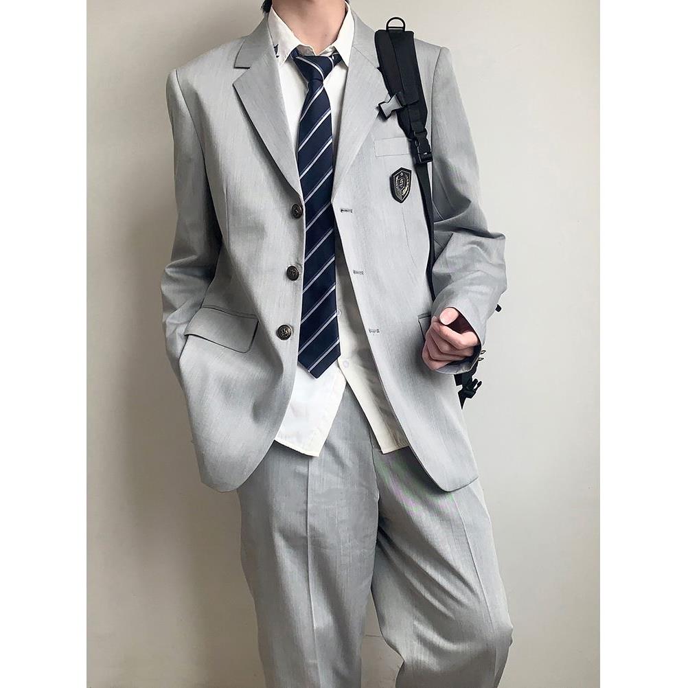 木村叔dk原创春秋季灰色西服外套男士日系制服学生西装黑色长裤子