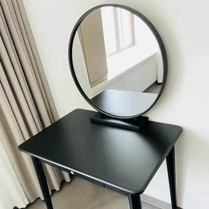 北欧发廊圆形化妆镜台式卧室桌面公主梳妆台镜子铁艺单面美容镜子