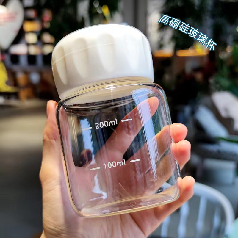 胖胖杯豆浆杯迷你玻璃杯女便携水杯带刻度牛奶咖啡果汁杯子