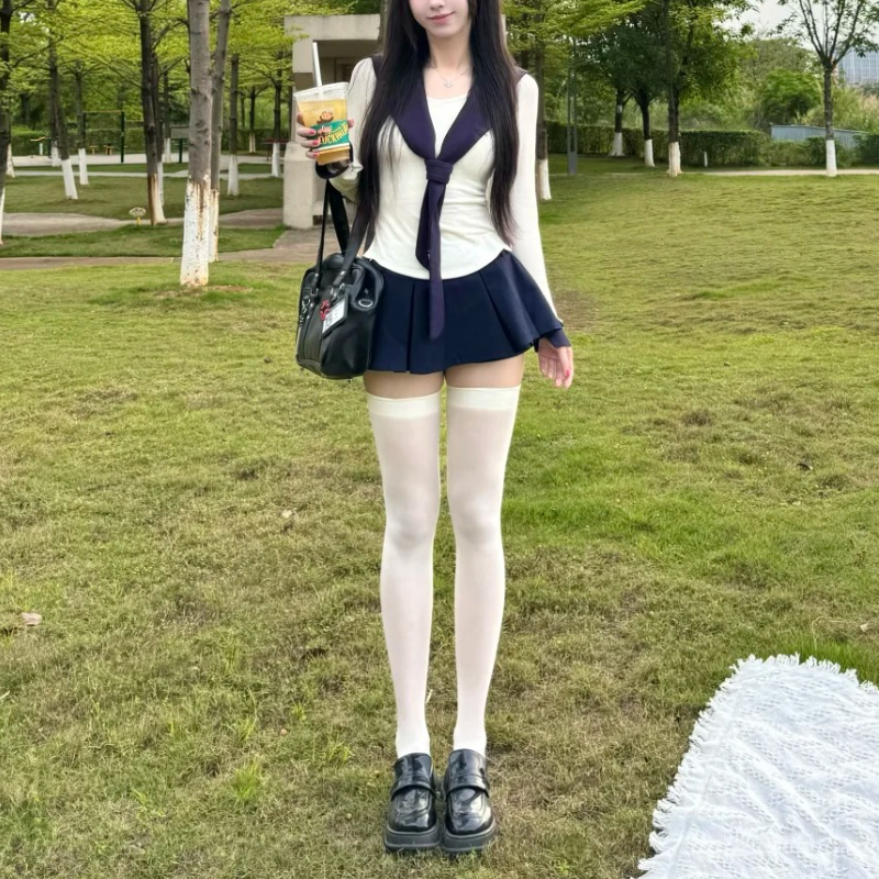 170高个子加长过膝袜纯欲jk白色丝袜日系防滑显瘦薄款微压大腿袜