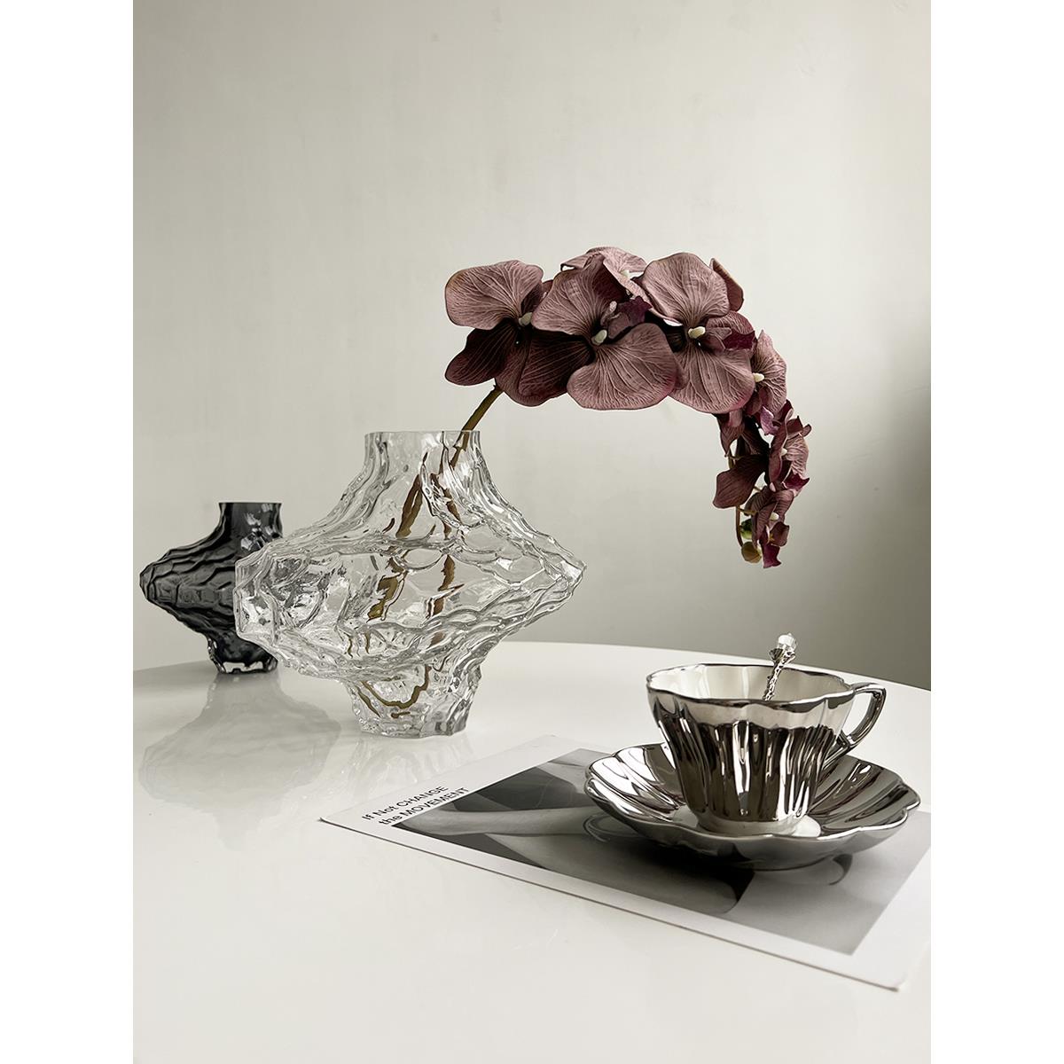 态生活 ins轻奢风山谷水晶玻璃花瓶摆件客厅仿真绿植水养插花瓶小