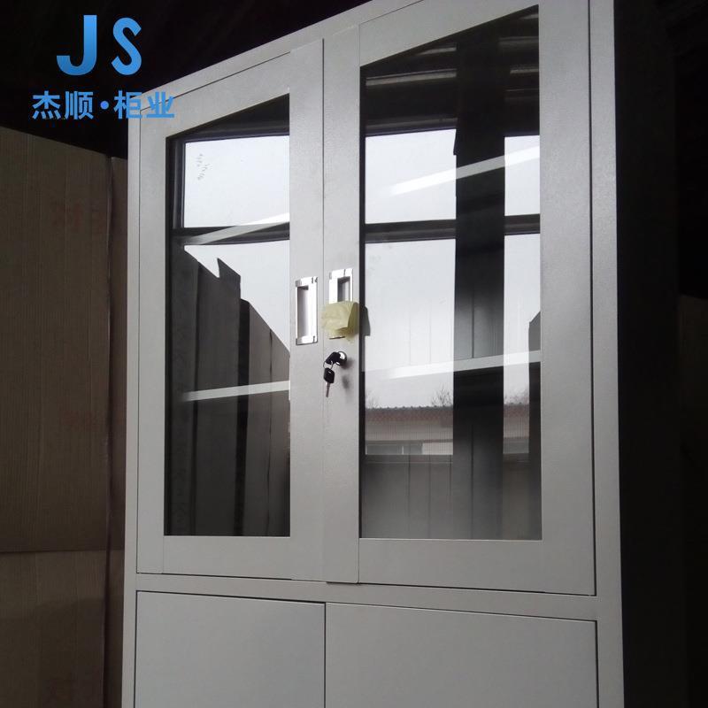新款直销铁皮柜 钢制办公中分对开玻璃文件柜 玻璃柜带锁资料档案