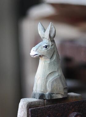 鹿妖商店 小毛驴 纯手工木雕摆件 小驴实木动物桌面摆件 创意礼物