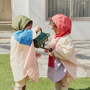 拼色雨披 2024韩国ins儿童雨衣男女童防雨服幼儿园宝宝上学斗篷式