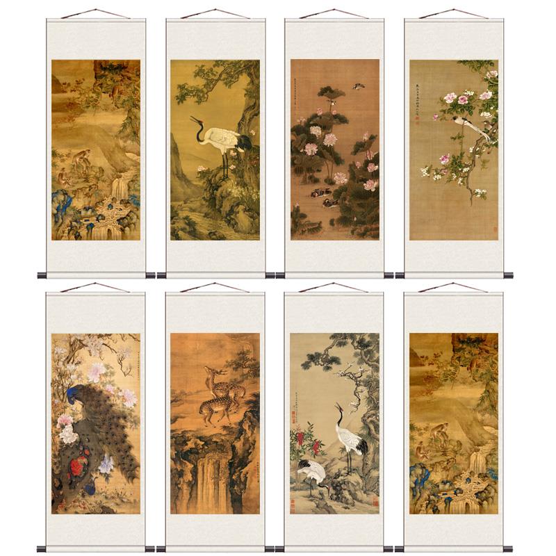 松梅双鹤风水挂画松鹤延年风水装饰画名家字画沈诠花鸟画荷塘国画