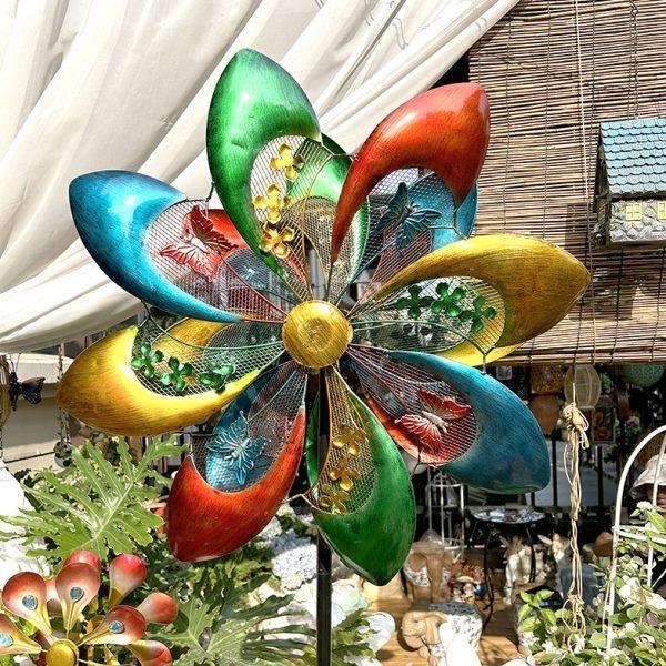 户外旋转铁艺大风车花园庭院装饰大摆件园艺户外别墅露台阳台布置