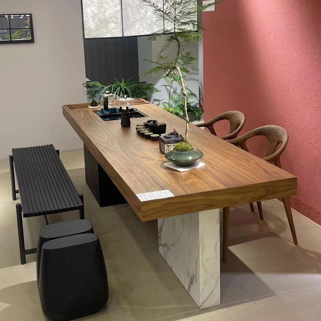 新中式禅意黑胡桃木茶桌椅组合高端白蜡木泡茶桌高级感茶台茶水桌