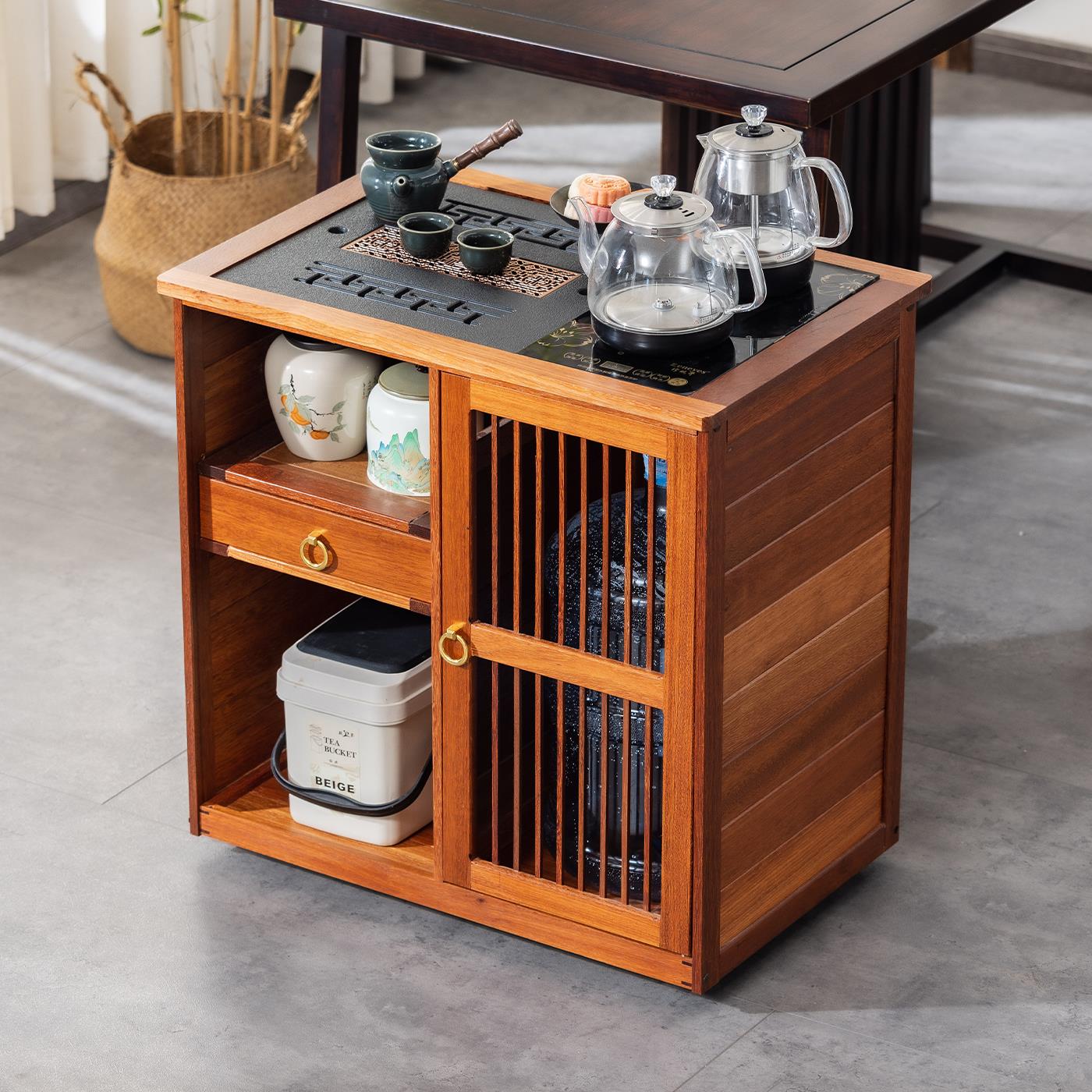 实木茶水柜烧水壶一体客厅家用移动泡茶台侧边柜烧水台边几柜整装