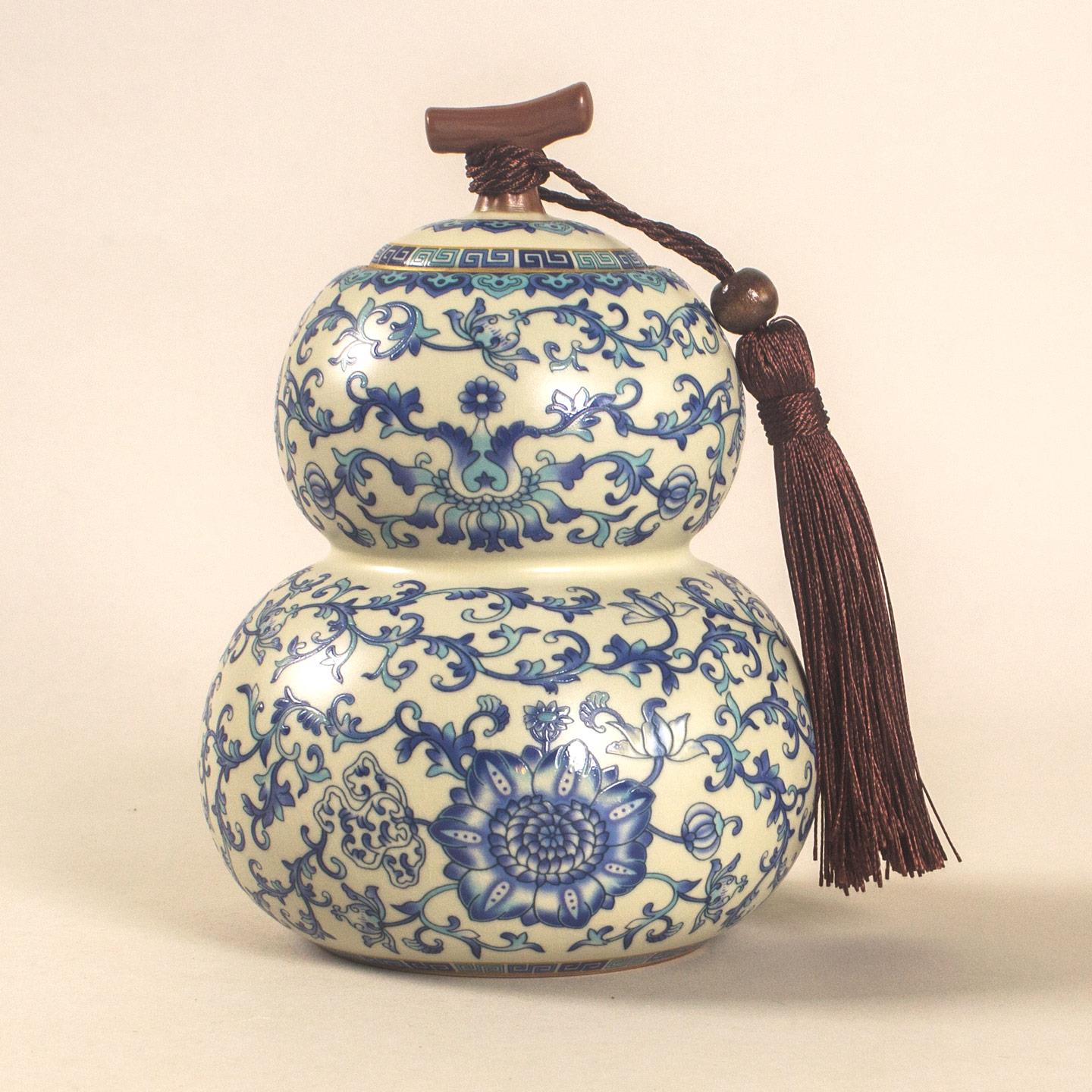 青花葫芦汝窑茶叶罐陶瓷中式覆古罐密封罐存茶罐储存罐家用储茶罐