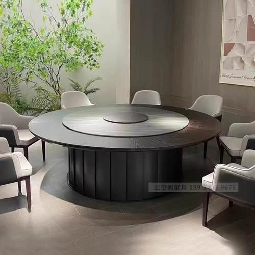 酒店餐桌大圆桌电动转盘饭店餐厅包厢会所家用实木岩板10/15/20人