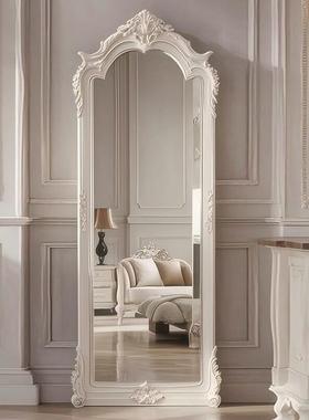 法式覆古全身镜欧式白色落地全身镜卧室衣帽间壁挂墙壁炉装饰镜子