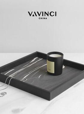 梵其北欧风木质流纹托盘长方形样板间客厅梳妆台化妆品香薰收纳盘