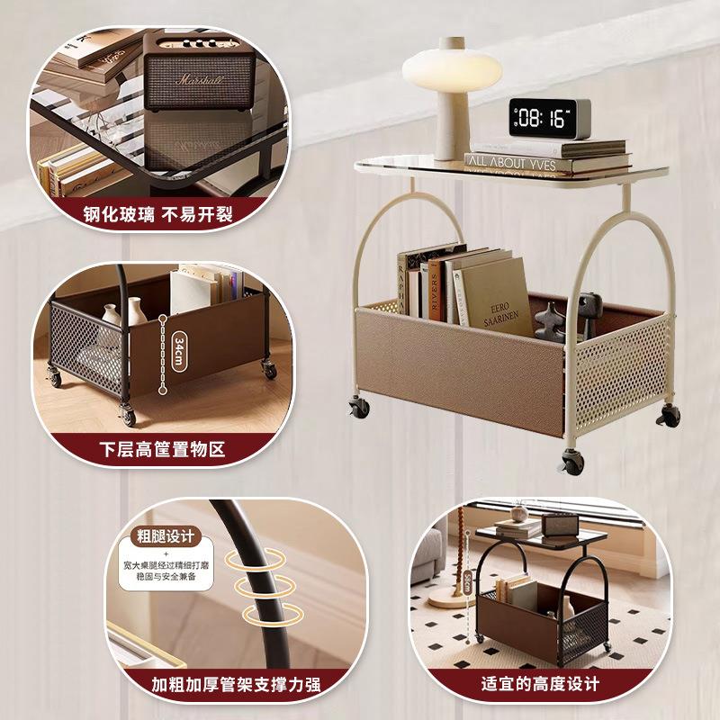 边几可移动钢化玻璃沙发边柜客厅茶几卧室床头柜小桌子推车置物架