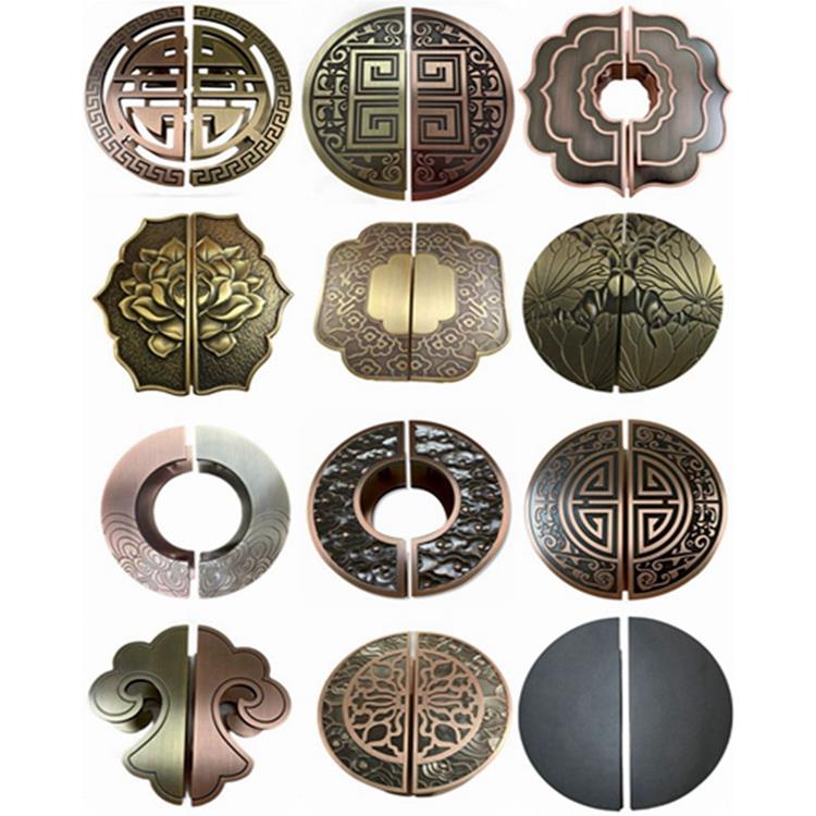 新中式圆形门把手半圆木门大门拉手仿古铜祥云玻璃门拉手雕刻定制