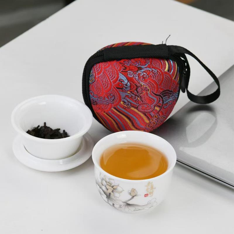 羊脂玉瓷一人饮快客杯单人便携式户外旅行茶具迷你茶具收纳包