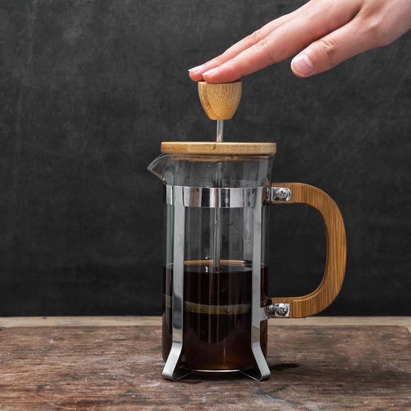 咖啡手冲壶家用煮咖啡过滤式器具杯冲茶器不锈钢玻璃法压壶竹木盖