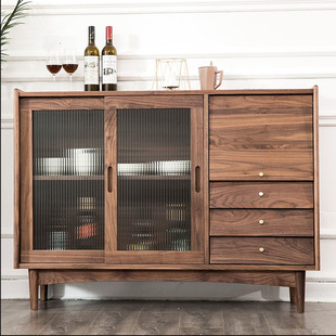 北欧实木黑胡桃木餐边柜现代简约客厅储物碗柜茶水柜厨房置物酒柜