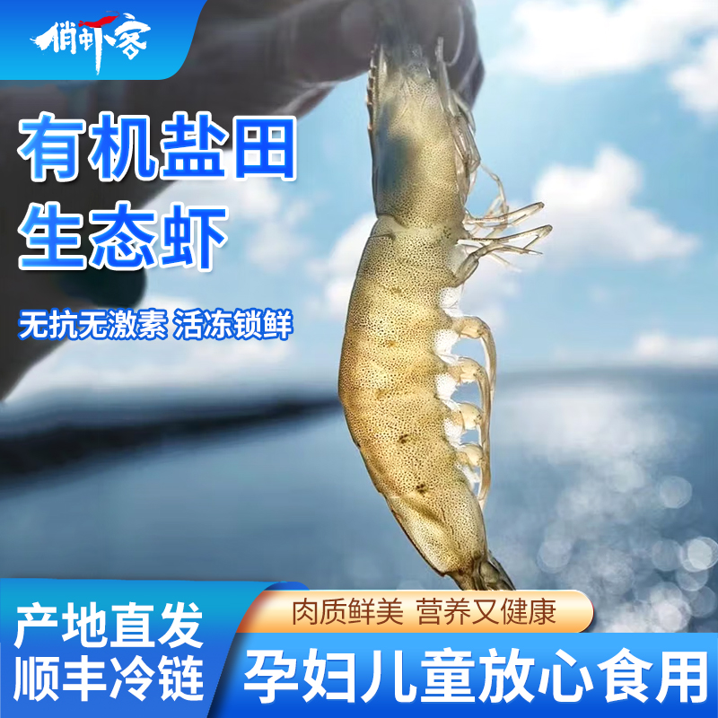 俏虾客渤海水产盐田有机大虾生虾无抗生素无添加孕妇儿童营养虾食