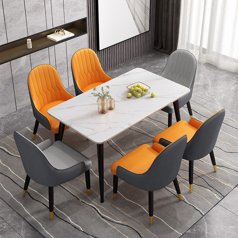 岩板餐桌家用小户型现代简约轻奢大理石长方形洽谈饭桌椅桌子组合
