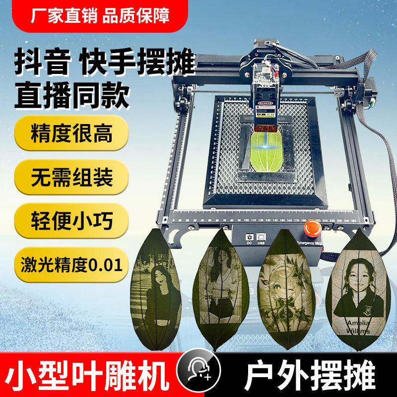 激光雕刻桌面小型全自动切割机大功率叶雕摆摊树叶携带方便打标机