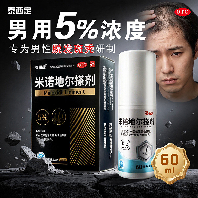 泰西定 米诺地尔搽剂5%(60ml:3.0g)*1瓶/盒男性型脱发斑秃