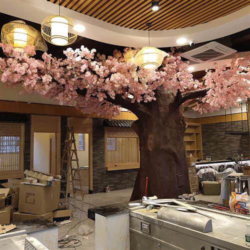 樱花树包柱装饰餐厅酒吧室内大型包柱樱花树造景装饰商场樱花树