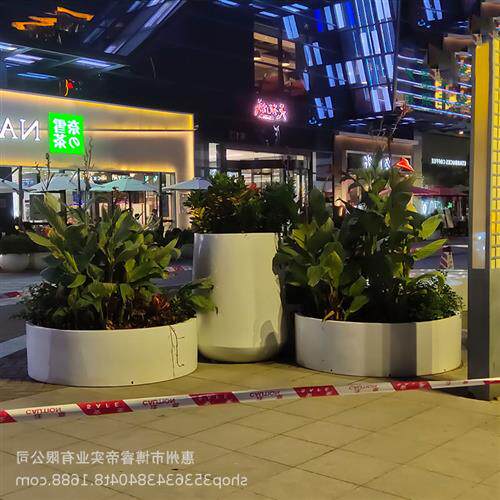 玻璃钢圆柱花盆户外种植花箱商场落地花器公园大花钵酒店组合摆件