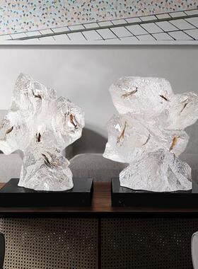 现代创意透明树脂雕塑树叶石头摆件酒店会所售楼处客厅玄关装饰品