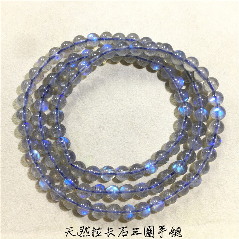 热销超5A体透天然拉长石手链多圈灰月光石三圈手链手串