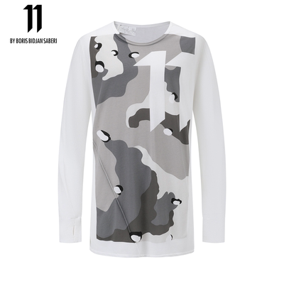 11 BY BBS短款长袖T恤白色染料BLOCK PRINT 11BYBBS LS3