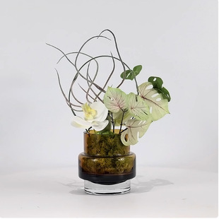 现代简约玻璃艺术小花艺绿娆酒店洽谈桌样板间会客厅茶几台面摆件