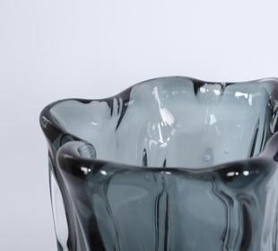 轻奢灰色琉璃花瓶家居现代样板房间北欧莫兰迪创意花器奢华摆件