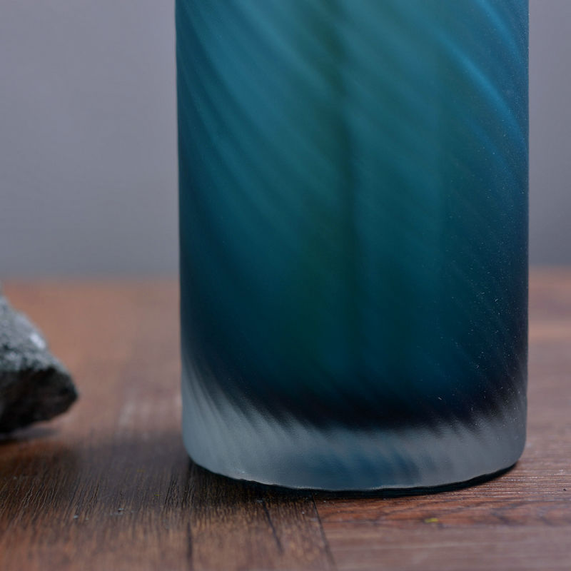 客厅精美艺术摆件彩色玻璃花瓶工艺品 海蓝螺旋条纹插花花瓶