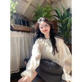 布丁芙蕾 法式 复古风蕾丝纯色百搭衬衫 范雯雯 女宽松长袖 上衣