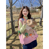 女春季 卡通提花圆领粉色针织马甲开衫 甜美马夹 甜宠小乖 范雯雯
